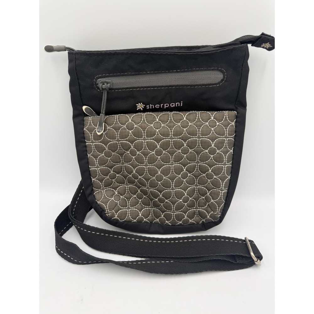 Sherpani Womens Crossbody Bag Small Black Charcoal Floral Quilted Travel Purse